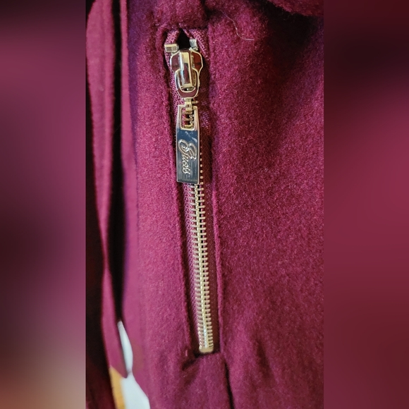 GUESS Double Breasted Wool Blend Peacoat Burgundy / Maroon - Picture 8 of 10